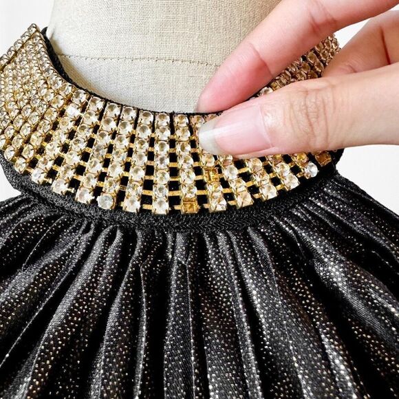 Vintage Y2K Monaco Black Pleated Rhinestone Collar Sleeveless Knit Top Size M - Picture 7 of 7